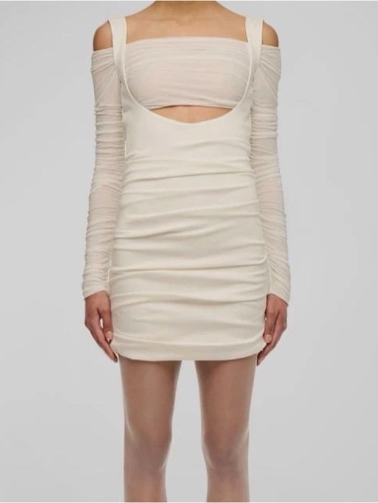 Neiman Marcus Dresses & Skirts - Neiman Marcus Cream Off-Shoulder Cutout Mini Dress Interior Brand
